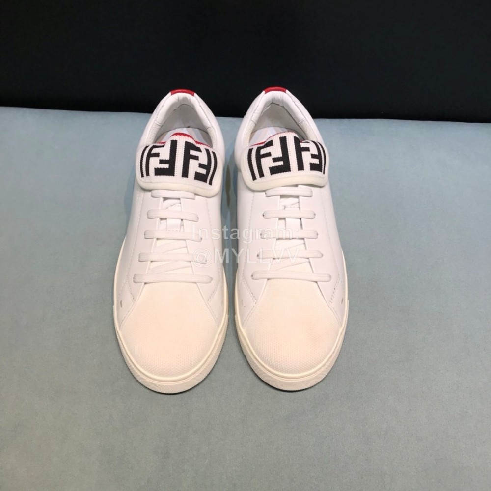 Fendi New Leather Lace Up Casual Sneakers For Men White