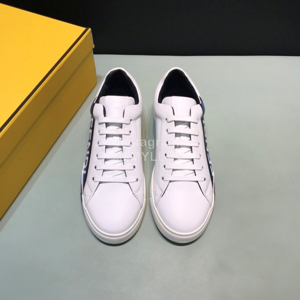 Fendi Printed Leather Lace Up Casual Sneakers For Men Blue