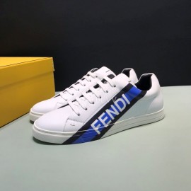 Fendi Printed Leather Lace Up Casual Sneakers For Men Blue