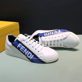 Fendi Printed Leather Lace Up Casual Sneakers For Men Blue