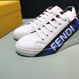 Fendi Printed Leather Lace Up Casual Sneakers For Men Blue