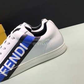 Fendi Printed Leather Lace Up Casual Sneakers For Men Blue