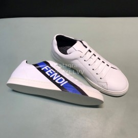 Fendi Printed Leather Lace Up Casual Sneakers For Men Blue