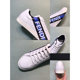 Fendi Printed Leather Lace Up Casual Sneakers For Men Blue