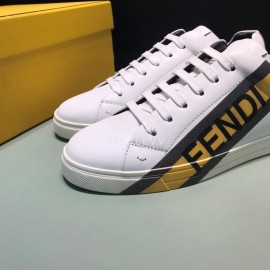 Fendi Printed Leather Lace Up Casual Sneakers For Men Yellow