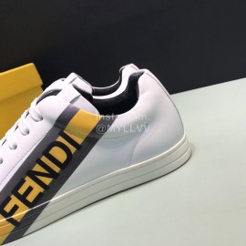 Fendi Printed Leather Lace Up Casual Sneakers For Men Yellow