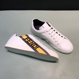 Fendi Printed Leather Lace Up Casual Sneakers For Men Yellow