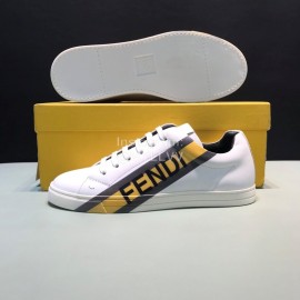 Fendi Printed Leather Lace Up Casual Sneakers For Men Yellow