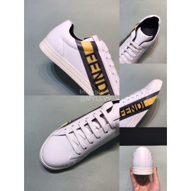 Fendi Printed Leather Lace Up Casual Sneakers For Men Yellow