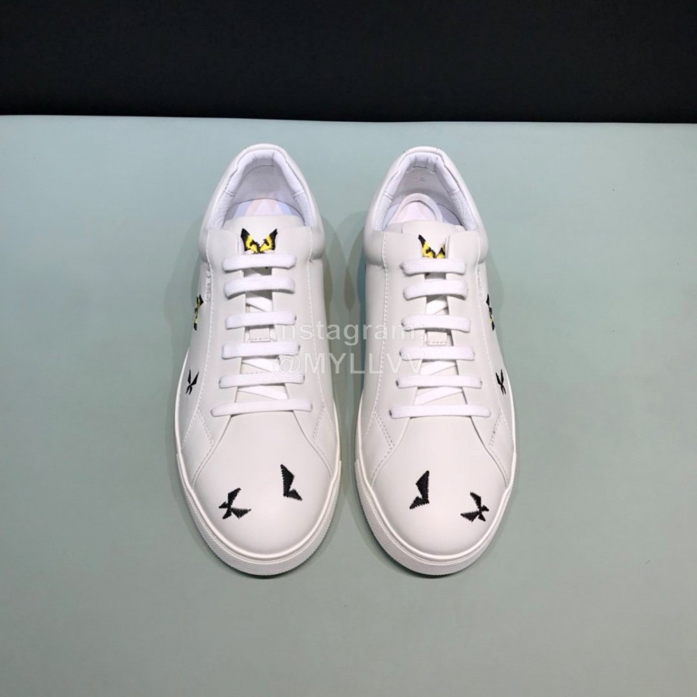 Fendi Embroidered Calf Leather Casual Sneakers For Men White