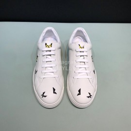 Fendi Embroidered Calf Leather Casual Sneakers For Men White