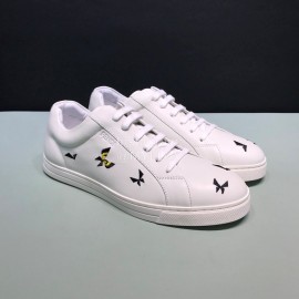 Fendi Embroidered Calf Leather Casual Sneakers For Men White