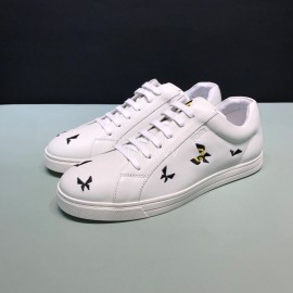 Fendi Embroidered Calf Leather Casual Sneakers For Men White