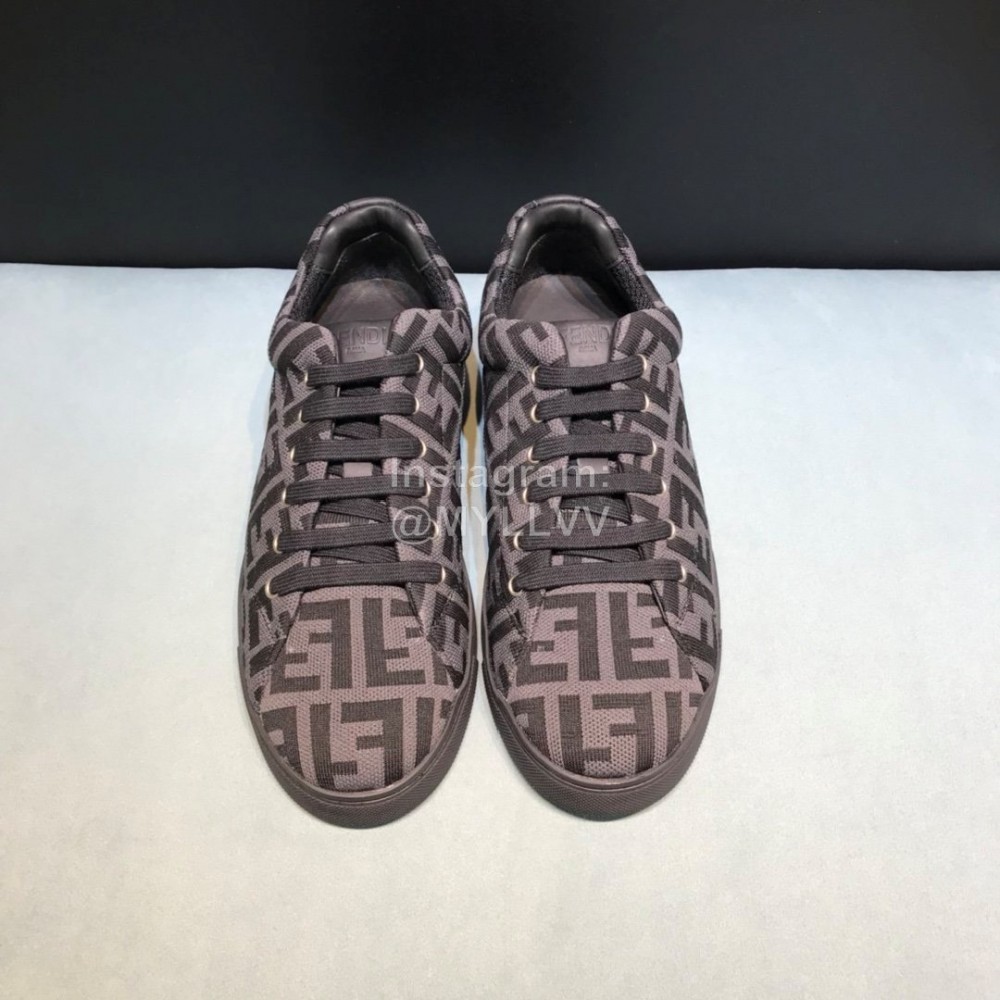 Fendi Letter Canvas Leather Lace Up Casual Sneakers For Men 