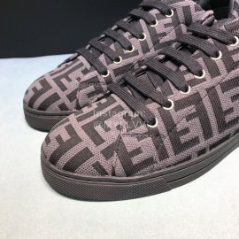 Fendi Letter Canvas Leather Lace Up Casual Sneakers For Men 