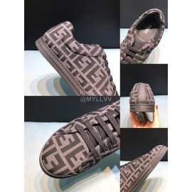 Fendi Letter Canvas Leather Lace Up Casual Sneakers For Men 