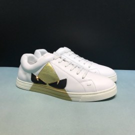 Fendi Summer Leather Casual Sneakers With Bag Bugs Eyes For Men Gold