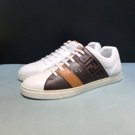 Fendi Embossed Leather Casual Sneakers For Men Brown