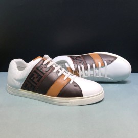 Fendi Embossed Leather Casual Sneakers For Men Brown