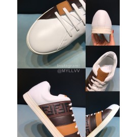 Fendi Embossed Leather Casual Sneakers For Men Brown