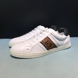 Fendi Embroidered Calf Leather Lace Up Sneakers White For Men
