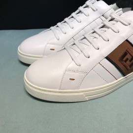 Fendi Embroidered Calf Leather Lace Up Sneakers White For Men