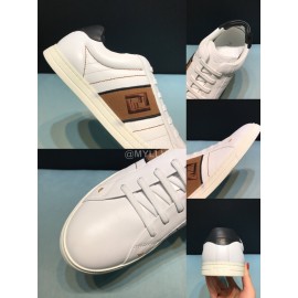 Fendi Embroidered Calf Leather Lace Up Sneakers White For Men