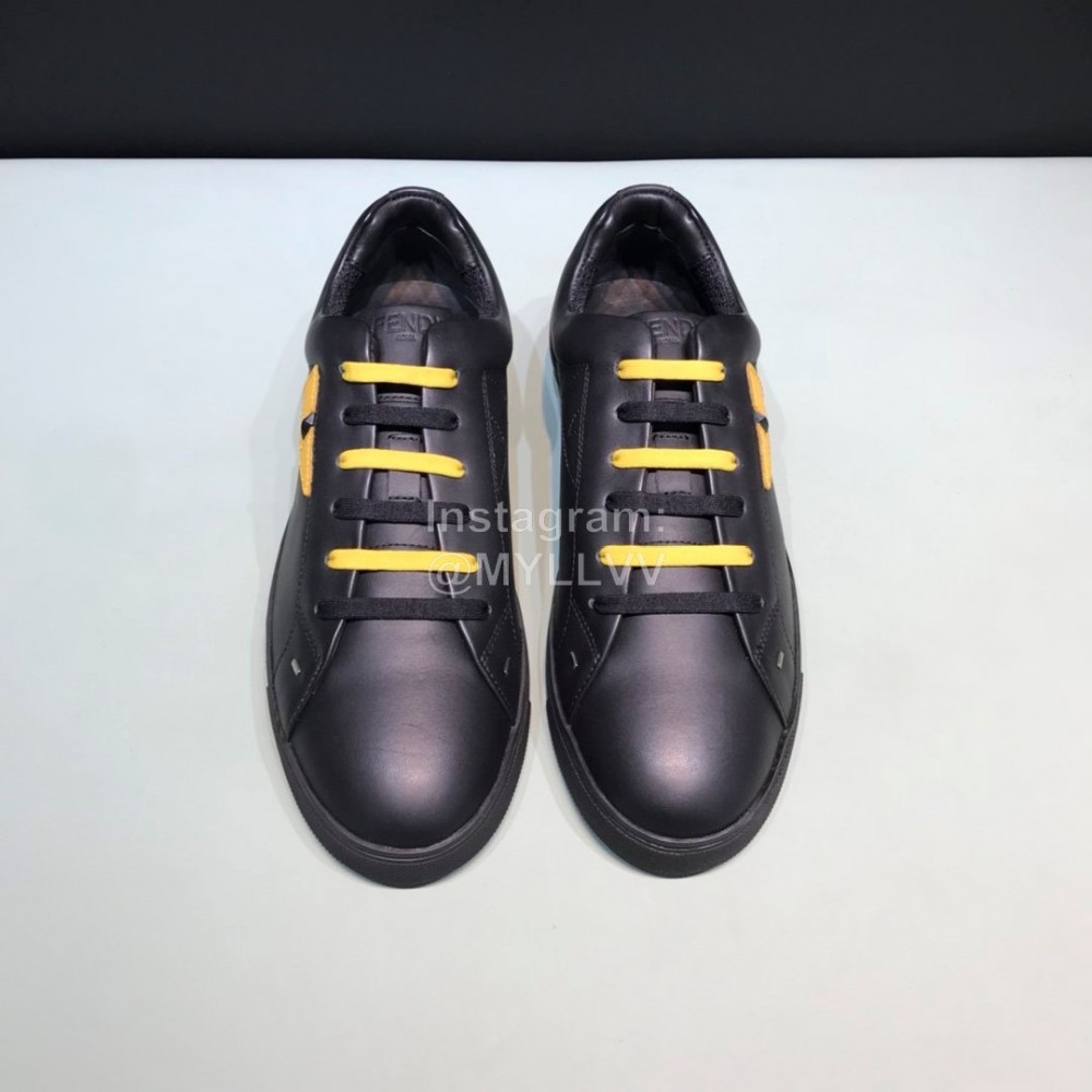 Fendi Leather Casual Lace Up Sneakers With Bag Bugs Eyes For Men Black
