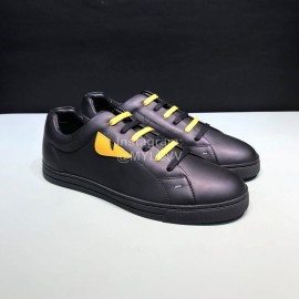 Fendi Leather Casual Lace Up Sneakers With Bag Bugs Eyes For Men Black
