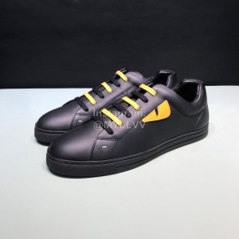 Fendi Leather Casual Lace Up Sneakers With Bag Bugs Eyes For Men Black