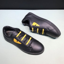 Fendi Leather Casual Lace Up Sneakers With Bag Bugs Eyes For Men Black