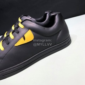 Fendi Leather Casual Lace Up Sneakers With Bag Bugs Eyes For Men Black