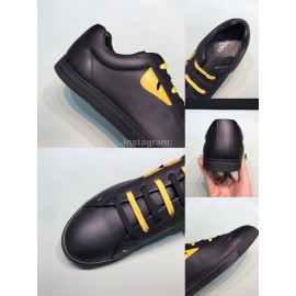 Fendi Leather Casual Lace Up Sneakers With Bag Bugs Eyes For Men Black