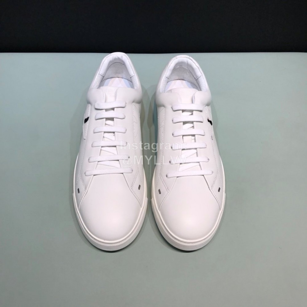 Fendi Leather Casual Lace Up Sneakers With Bag Bugs Eyes White For Men 