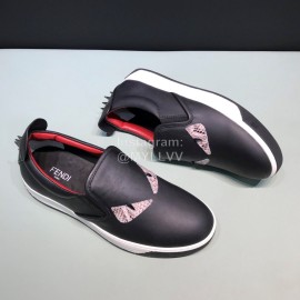 Fendi Leather Rivet Casual Sneakers With Bag Bugs Eyes For Men Black