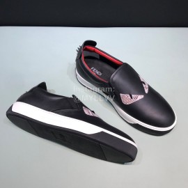 Fendi Leather Rivet Casual Sneakers With Bag Bugs Eyes For Men Black