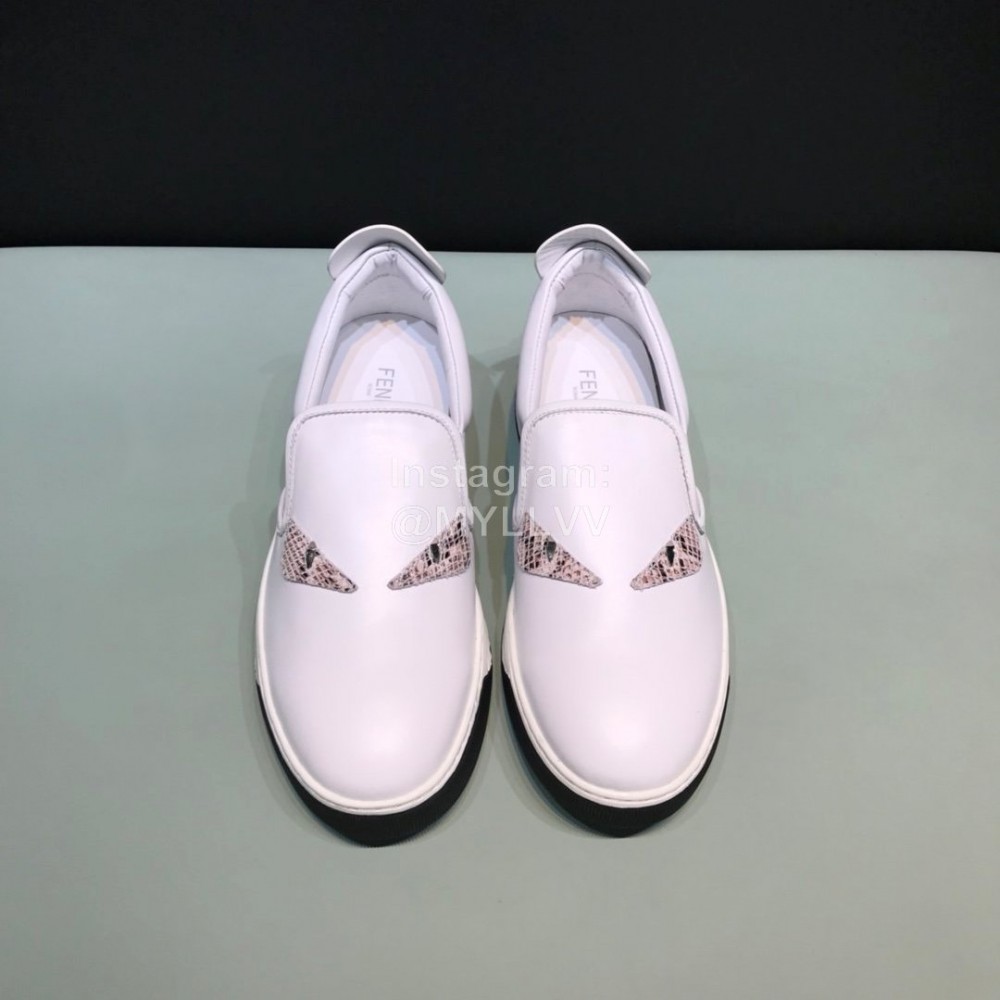 Fendi Leather Rivet Casual Sneakers With Bag Bugs Eyes For Men White