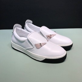 Fendi Leather Rivet Casual Sneakers With Bag Bugs Eyes For Men White