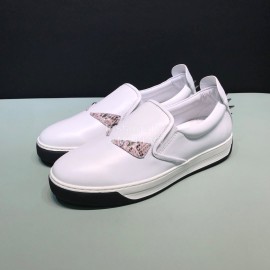 Fendi Leather Rivet Casual Sneakers With Bag Bugs Eyes For Men White