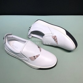 Fendi Leather Rivet Casual Sneakers With Bag Bugs Eyes For Men White