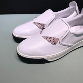 Fendi Leather Rivet Casual Sneakers With Bag Bugs Eyes For Men White