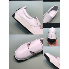 Fendi Leather Rivet Casual Sneakers With Bag Bugs Eyes For Men White