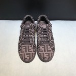 Fendi Letter Canvas Leather Lace Up Casual Sneakers For Men Gray