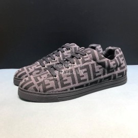 Fendi Letter Canvas Leather Lace Up Casual Sneakers For Men Gray