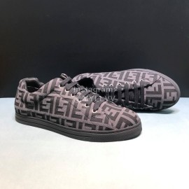 Fendi Letter Canvas Leather Lace Up Casual Sneakers For Men Gray