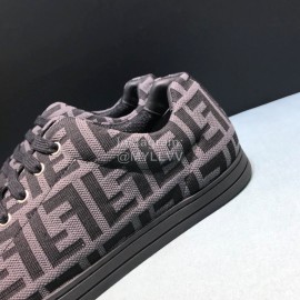 Fendi Letter Canvas Leather Lace Up Casual Sneakers For Men Gray