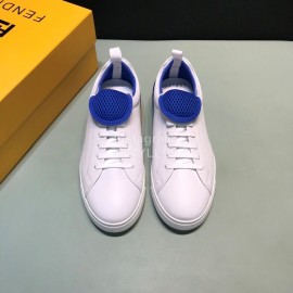 Fendi Leather Mesh Lace Up Casual Sneakers For Men Blue