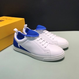 Fendi Leather Mesh Lace Up Casual Sneakers For Men Blue