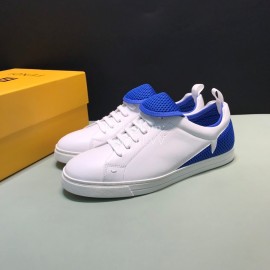 Fendi Leather Mesh Lace Up Casual Sneakers For Men Blue