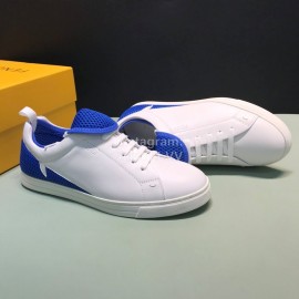 Fendi Leather Mesh Lace Up Casual Sneakers For Men Blue